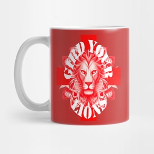 Gird Your Lions England Coach Fun Idiom White Text Red Lion Mug